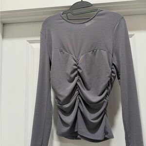 Astr Charcoal Ruched Long Sleeve Top